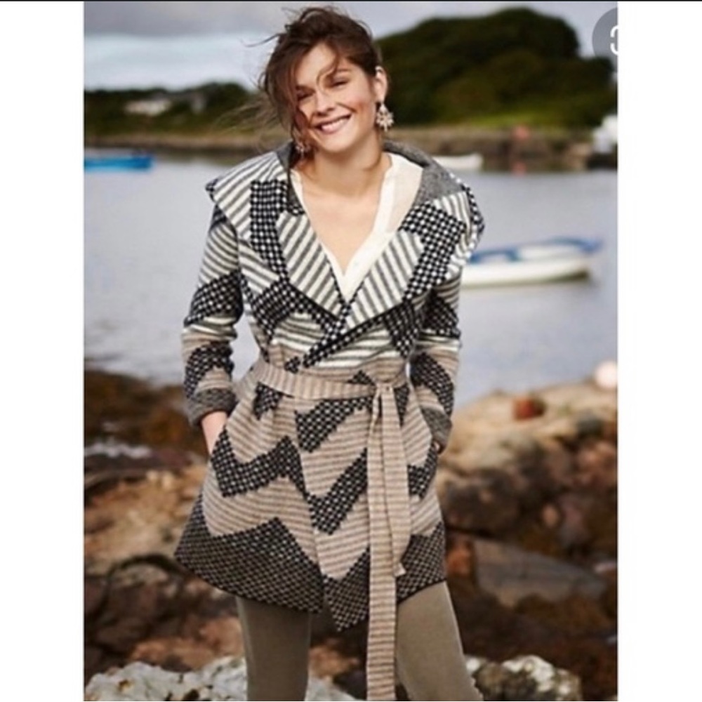 Field and flower striped chevron belted cardigan